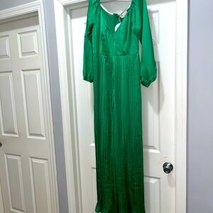 Boohoo dressy emerald green satin pleated jumpsuit